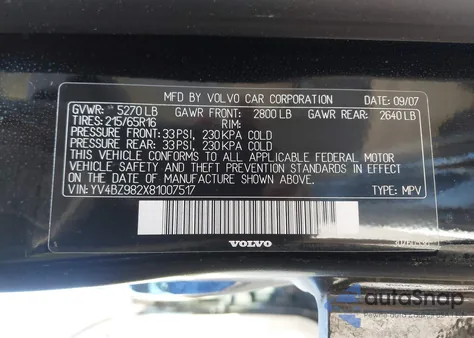 2008 Volvo Xc70 3.2 from USA, damaged, VIN YV4BZ982X81007517